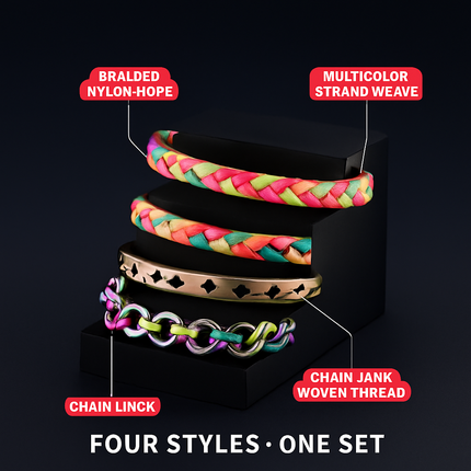 4-Piece Colorful Woven Burnished Gold Bracelet Set