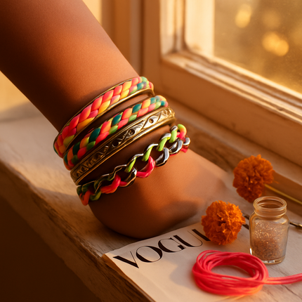 4-Piece Colorful Woven Burnished Gold Bracelet Set