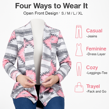 Women Open Front Cardigan Long Sleeve Shawl Neck Breathable Cardigan Well Collection w/ T-Shirt Tank Jeans Leggings