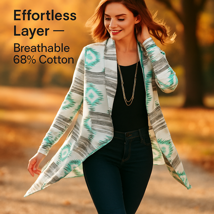 Women Open Front Cardigan Long Sleeve Shawl Neck Breathable Cardigan Well Collection w/ T-Shirt Tank Jeans Leggings