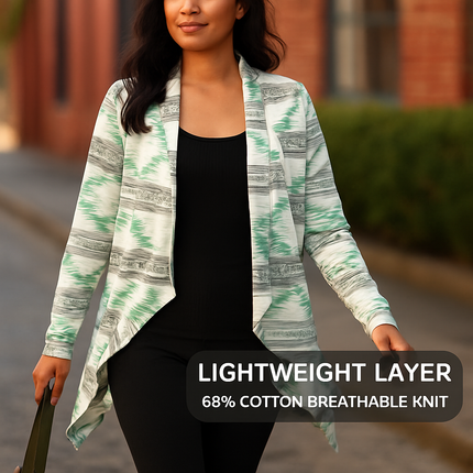 Women Open Front Cardigan Long Sleeve Shawl Neck Breathable Cardigan Well Collection w/ T-Shirt Tank Jeans Leggings