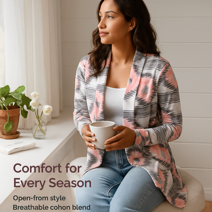 Women Open Front Cardigan Long Sleeve Shawl Neck Breathable Cardigan Well Collection w/ T-Shirt Tank Jeans Leggings