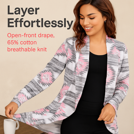 Women Open Front Cardigan Long Sleeve Shawl Neck Breathable Cardigan Well Collection w/ T-Shirt Tank Jeans Leggings