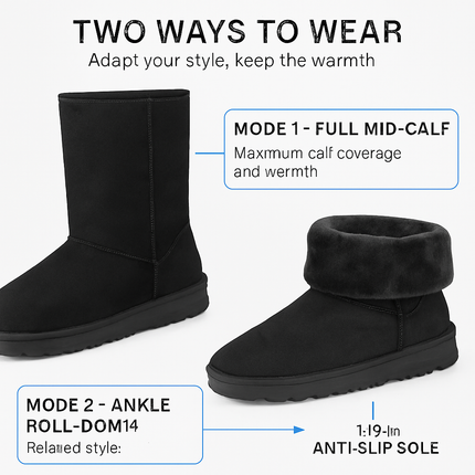 Snow Boots - Waterproof Faux Suede Mid-Calf with Warm Lining