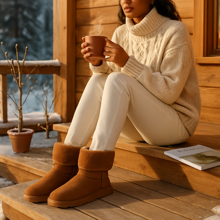 Snow Boots - Waterproof Faux Suede Mid-Calf with Warm Lining