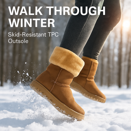 Snow Boots - Waterproof Faux Suede Mid-Calf with Warm Lining