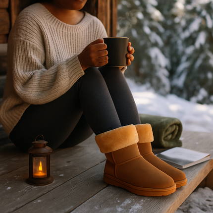 Snow Boots - Waterproof Faux Suede Mid-Calf with Warm Lining
