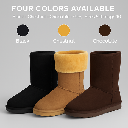 Snow Boots - Waterproof Faux Suede Mid-Calf with Warm Lining