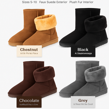 Snow Boots - Waterproof Faux Suede Mid-Calf with Warm Lining