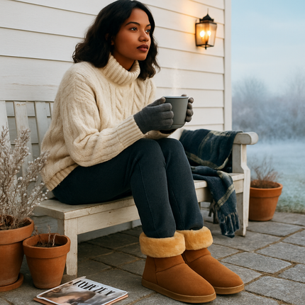 Snow Boots - Waterproof Faux Suede Mid-Calf with Warm Lining