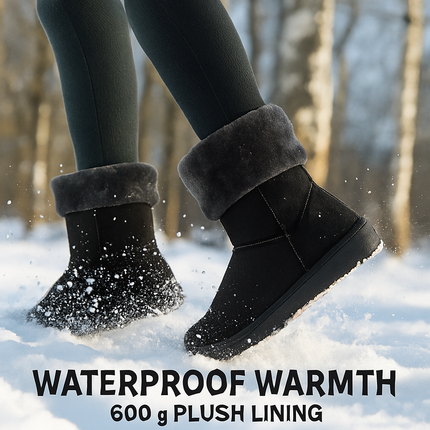 Snow Boots - Waterproof Faux Suede Mid-Calf with Warm Lining