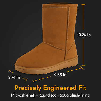 Snow Boots - Waterproof Faux Suede Mid-Calf with Warm Lining