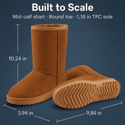 Snow Boots - Waterproof Faux Suede Mid-Calf with Warm Lining