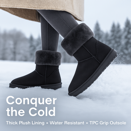 Snow Boots - Waterproof Faux Suede Mid-Calf with Warm Lining