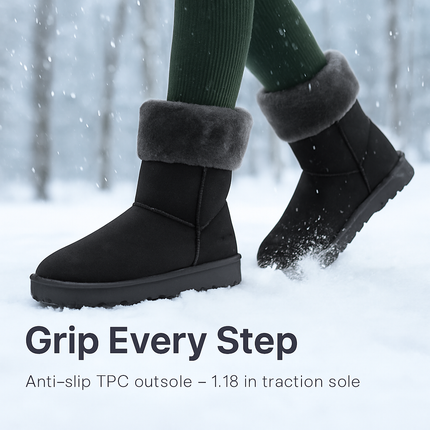 Snow Boots - Waterproof Faux Suede Mid-Calf with Warm Lining