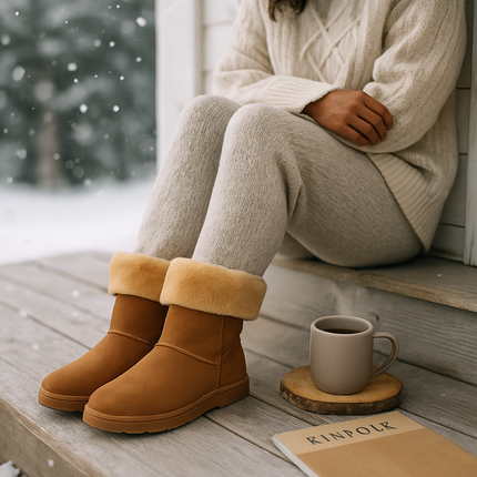 Snow Boots - Waterproof Faux Suede Mid-Calf with Warm Lining