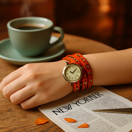 Rivet Leather Belt Retro Watch Hand Chain White