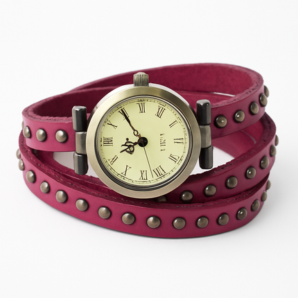 Rivet Leather Belt Retro Watch Hand Chain White