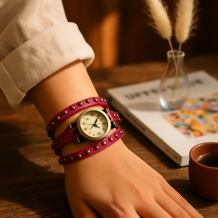 Rivet Leather Belt Retro Watch Hand Chain White