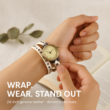 Rivet Leather Belt Retro Watch Hand Chain White