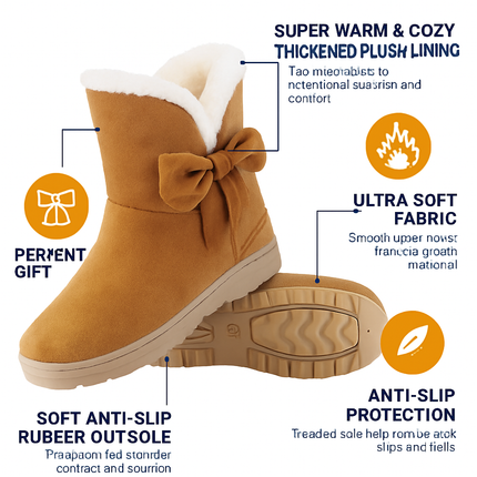 Women Ladies Snow Boots Super Soft Fabric Mid-Calf Winter Shoes Thickened Plush Warm Lining Shoes w/ Anti-slip Rubber Base Bowknot