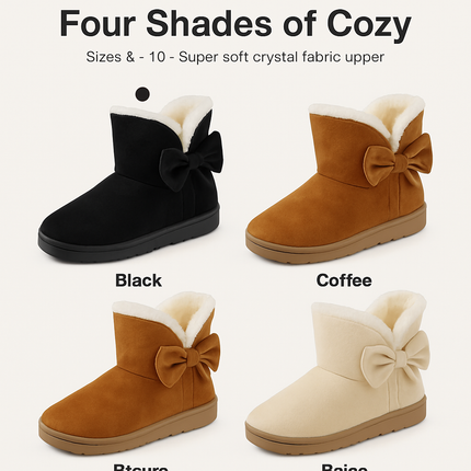 Women Ladies Snow Boots Super Soft Fabric Mid-Calf Winter Shoes Thickened Plush Warm Lining Shoes w/ Anti-slip Rubber Base Bowknot
