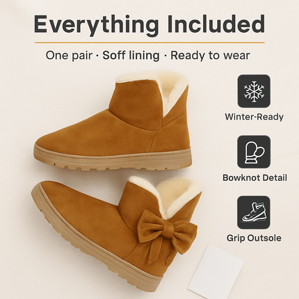 Women Ladies Snow Boots Super Soft Fabric Mid-Calf Winter Shoes Thickened Plush Warm Lining Shoes w/ Anti-slip Rubber Base Bowknot