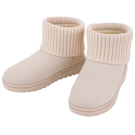 Women Lady Snow Boots Suede Mid-Calf Boot Shoe Short Plush Warm Lining Shoes w/ Anti-slip Rubber Base Knitting Design