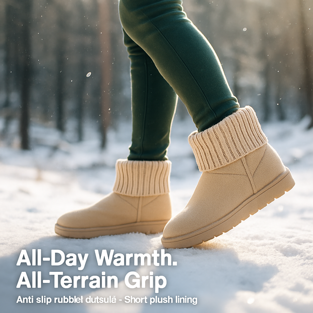 Women Lady Snow Boots Suede Mid-Calf Boot Shoe Short Plush Warm Lining Shoes w/ Anti-slip Rubber Base Knitting Design