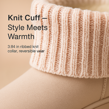 Women Lady Snow Boots Suede Mid-Calf Boot Shoe Short Plush Warm Lining Shoes w/ Anti-slip Rubber Base Knitting Design