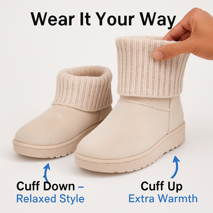 Women Lady Snow Boots Suede Mid-Calf Boot Shoe Short Plush Warm Lining Shoes w/ Anti-slip Rubber Base Knitting Design
