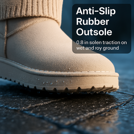 Women Lady Snow Boots Suede Mid-Calf Boot Shoe Short Plush Warm Lining Shoes w/ Anti-slip Rubber Base Knitting Design