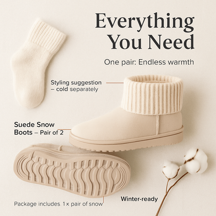 Women Lady Snow Boots Suede Mid-Calf Boot Shoe Short Plush Warm Lining Shoes w/ Anti-slip Rubber Base Knitting Design