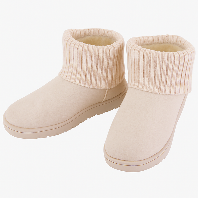 Women Lady Snow Boots Suede Mid-Calf Boot Shoe Short Plush Warm Lining Shoes w/ Anti-slip Rubber Base Knitting Design