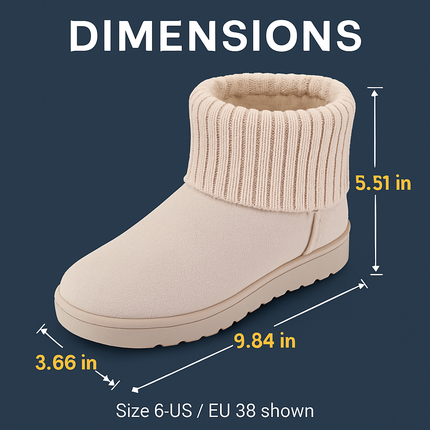 Women Lady Snow Boots Suede Mid-Calf Boot Shoe Short Plush Warm Lining Shoes w/ Anti-slip Rubber Base Knitting Design