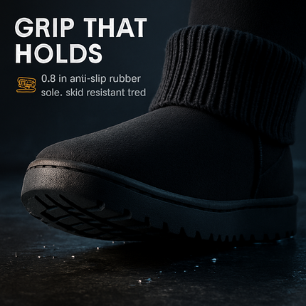 Women Lady Snow Boots Suede Mid-Calf Boot Shoe Short Plush Warm Lining Shoes w/ Anti-slip Rubber Base Knitting Design