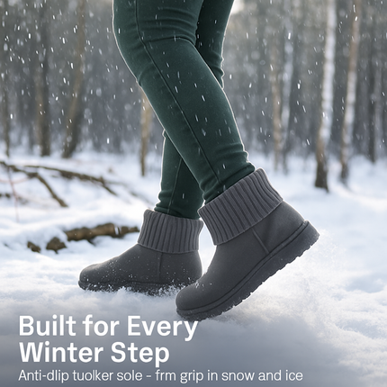 Women Snow Boots Suede Mid-Calf with Knit Lining