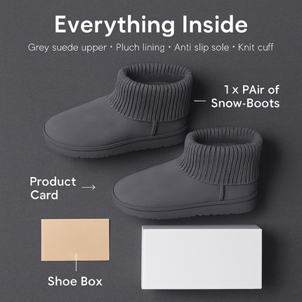Women Snow Boots Suede Mid-Calf with Knit Lining