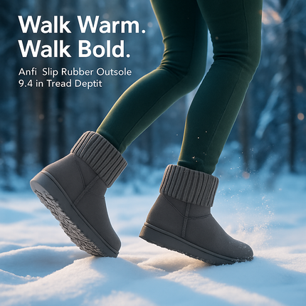 Women Snow Boots Suede Mid-Calf with Knit Lining