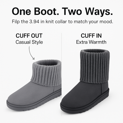 Women Snow Boots Suede Mid-Calf with Knit Lining