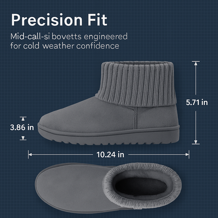 Women Snow Boots Suede Mid-Calf with Knit Lining