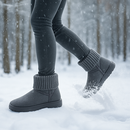 Women Snow Boots Suede Mid-Calf with Knit Lining