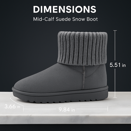 Women Snow Boots Suede Mid-Calf with Knit Lining