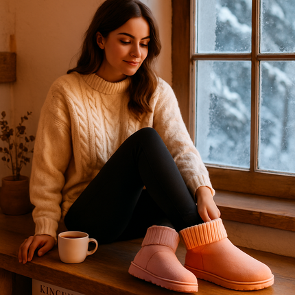 Women Snow Boots Suede Mid-Calf with Knit Lining