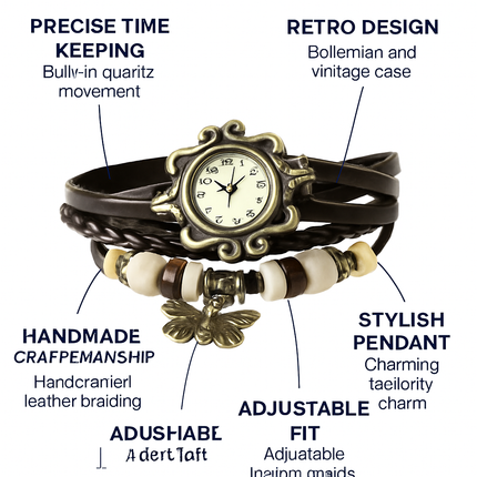 Vintage Women's Leather Bohemian Watch – Charm Design