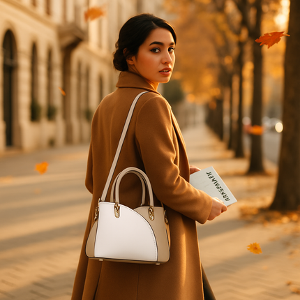 Chic Tote Bag for Women - White Leather Satchel & Crossbody