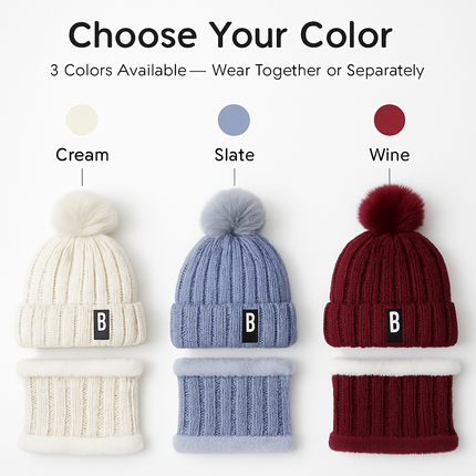 Winter Beanie Hat Scarf Set for Women - Warm Knit 2-in-1