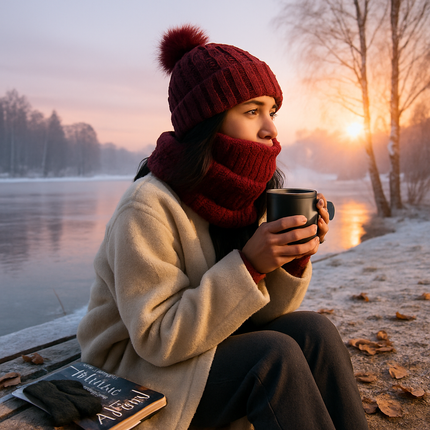 Winter Beanie Hat Scarf Set for Women - Warm Knit 2-in-1
