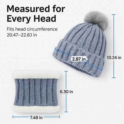 Winter Beanie Hat Scarf Set for Women - Warm Knit 2-in-1