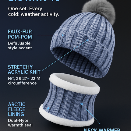 Winter Beanie Hat Scarf Set for Women - Warm Knit 2-in-1